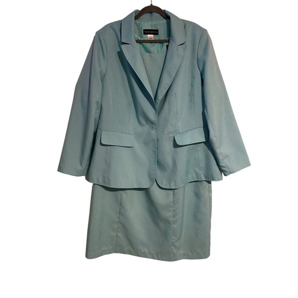 Wear Abouts Women's 24W Teal 2-Piece Blazer & Short Sleeve Dress Career Office